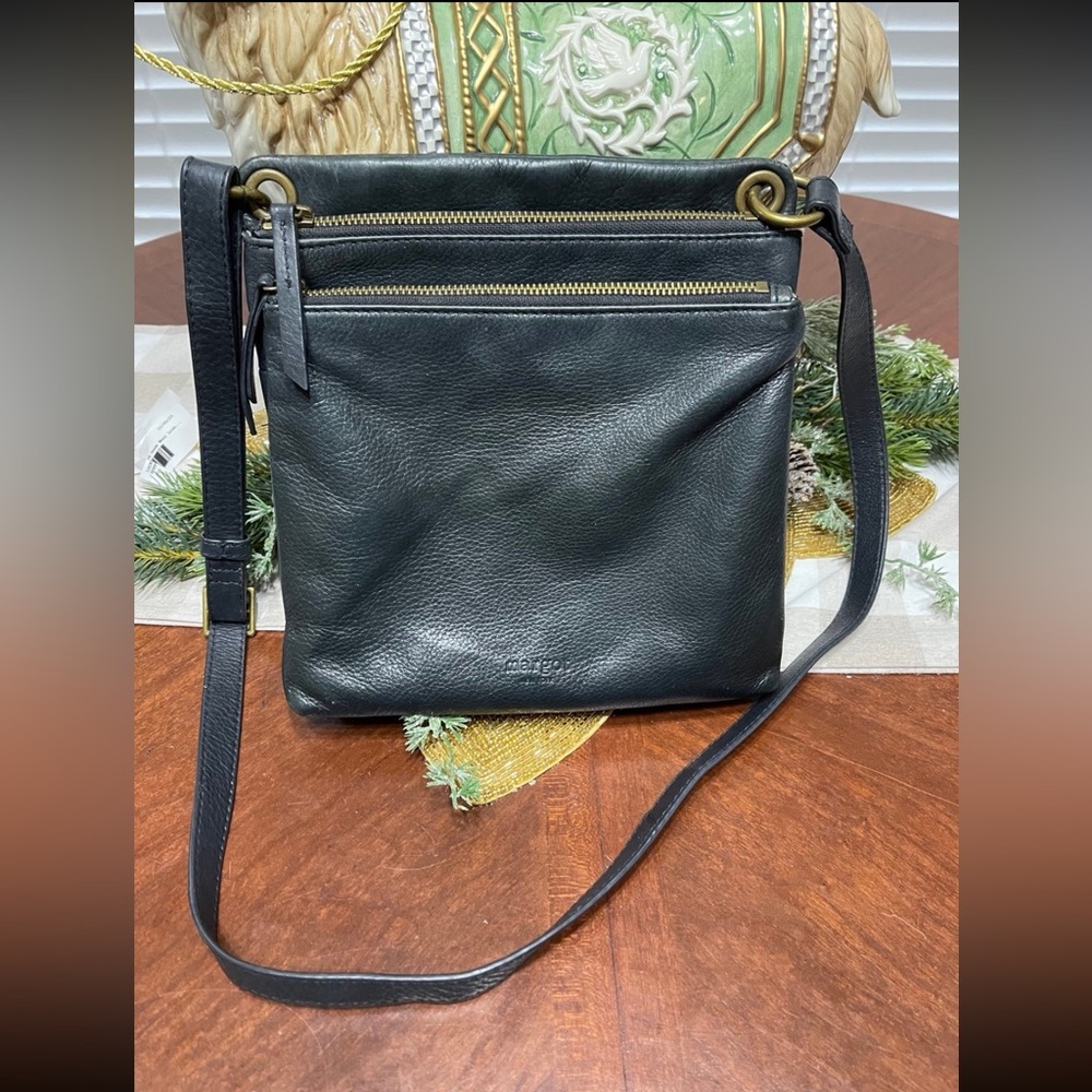 margot Black Leather Crossbody Bag with Gold Hardware